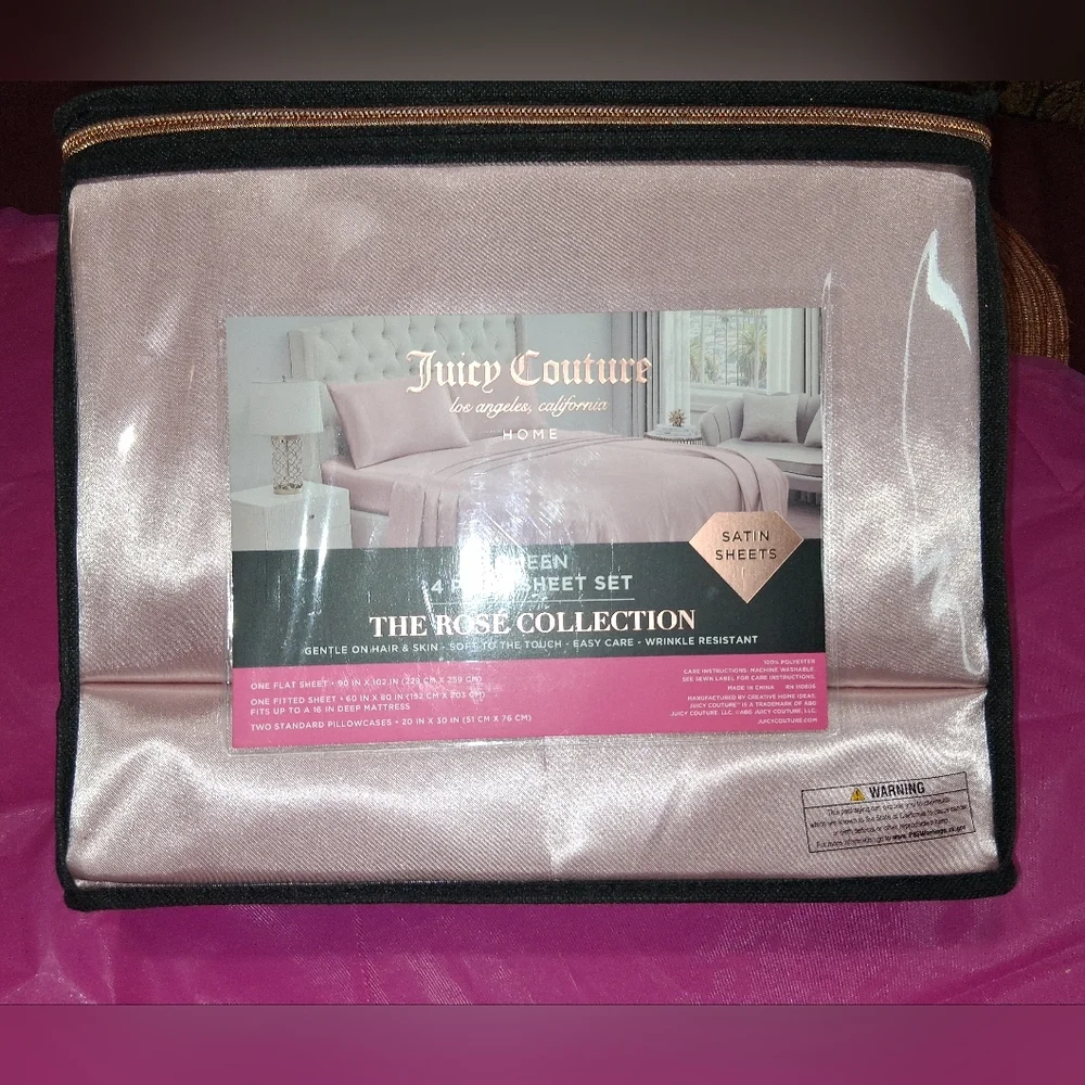 Juicy Couture Pink Satin Sheet Set